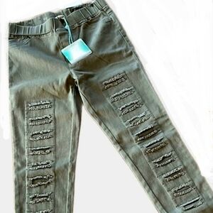Umgee Jeggings Skinny Ripped Mid Rise Mid Wash Women 5M Army Green New With Tags